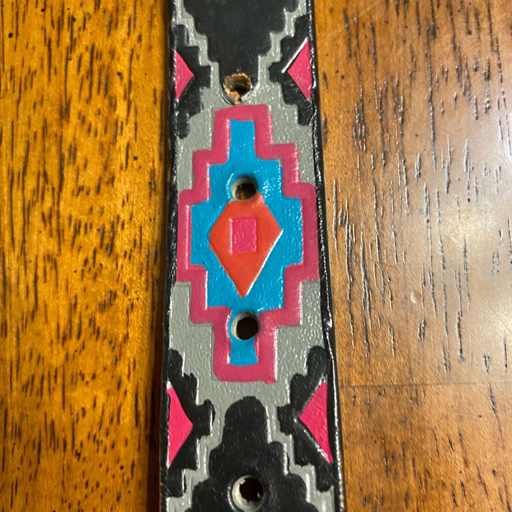 Milor Aztec design bonded leather belt.  Total length 38 inches.